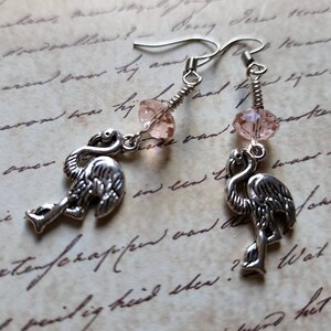 Flamingo Dangle Earrings with Pink Faceted Bead