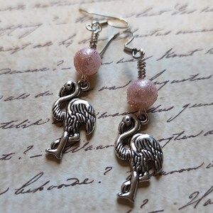 Flamingo Dangle Earrings with Pink Round Textured Bead
