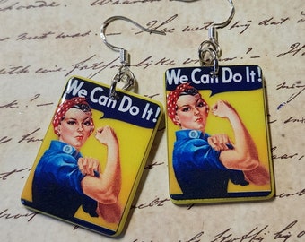 Acrylic Rosie the Riveter Dangle Earrings