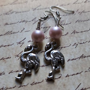 Flamingo Dangle Earrings with Pink Pearl