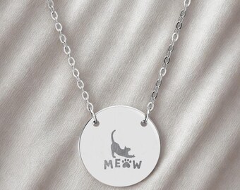 Meow Cat Engraved Circle Necklace Pet Pendant