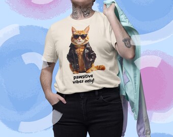 Camiseta de gato con vibraciones positivas: un regalo divertido para los amantes de los gatos