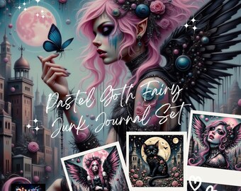 Pastel Goth Fairy Junk Journal/Scrapbooking Set - Printable Backgrounds and Ephemera