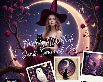 Midnight Witch Junk Journal/Scrapbooking Set - Printable Backgrounds and Ephemera