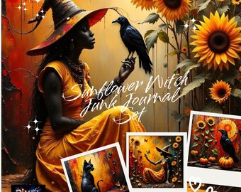 Sunflower Witch Junk Journal/Scrapbooking Set - Printable Backgrounds and Ephemera