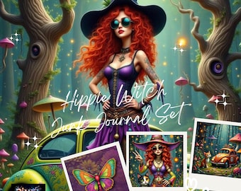 Hippie Witch Junk Journal/Scrapbooking Set - Printable Backgrounds and Ephemera