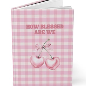 Christian Custom Gratitude Journal for girl, Pink Gingham Cherry Notebook, Coquette Faith Journal,  Personalize Self-Care Notebook Gift