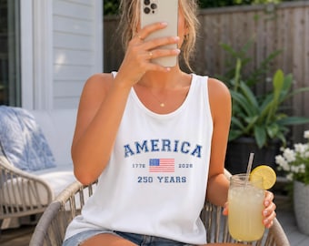 Camiseta sin mangas del 250 aniversario de Estados Unidos / Camiseta del 4 de julio de 1776-2026 / Bandera patriótica de EE. UU. / Camiseta sin mangas Comfort Colors / Regalo del Día de la Independencia