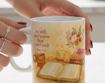 Be Still and know Bible Verse Mug, Christian Scripture Coffee Cup, Bible study gift for Mom