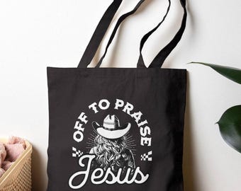 Christian Western Praise Jesus Tote Bag, Faith gifts for her, bible study bag, Religious tote