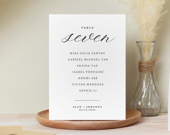 Bearbeitbarer Hochzeits-Sitzplan Vorlage Moderne Tischnummern Sitzplatzkarte Minimalistische Kalligraphie Sitzplan Canva Download Hochzeit Beschilderung