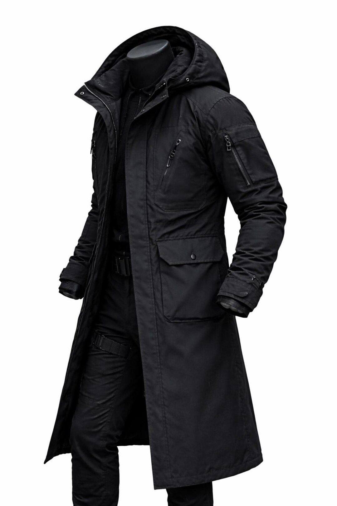 Black Tactical Long Coat With Hood | Post-apocalyptic Duster, Ranger ...