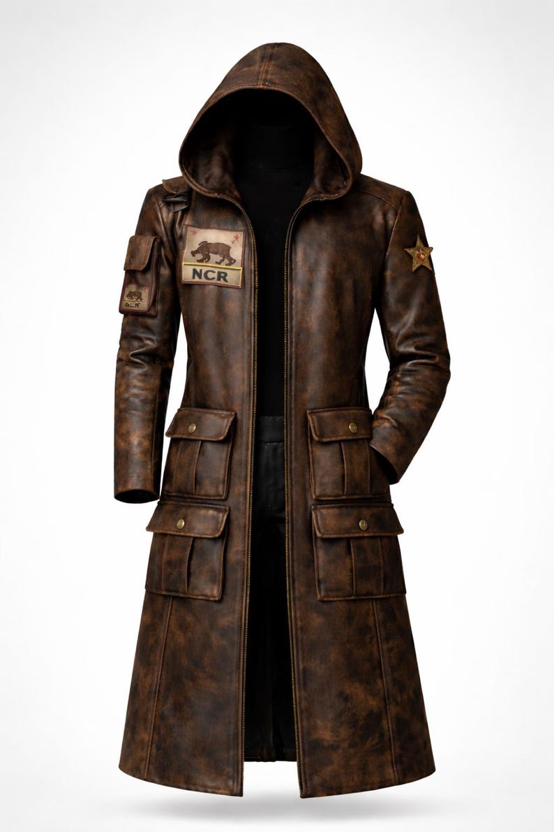 Sheriff Ranger Coat NCR Ranger Inspired Leather Trench Coat With Hood | Post-apocalyptic ...