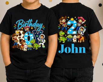 Personalized Cowboy Space Birthday Shirt, Custom Name Age, Front Back Kids Tee