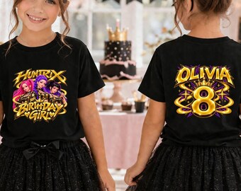 Gold Huntrix Birthday Girl Shirt, Rumi Mira Zoey, Custom Name Age Kpop Tee