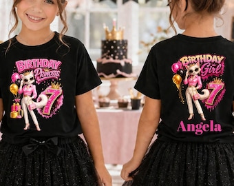 Personalized Birthday Princess Shirt Custom Name Age Cat Girls Party Outfit Front Back Print
