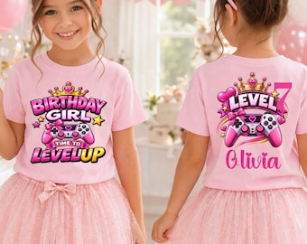 Gamer Girl Birthday Shirt, Personalized Level Up Tee, Custom Name Age, Gaming Party