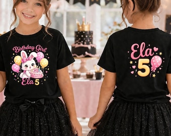 Camiseta de cumpleaños de conejito personalizada, conjunto infantil con nombre y edad, camiseta de fiesta para niña, parte superior personalizada
