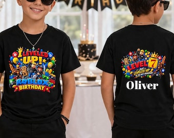 Personalized Roblox Birthday Shirt, Custom Age Level Up Tee, Boys Gaming Party