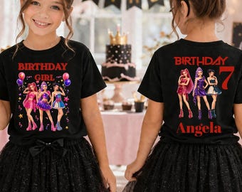 Personalized Kpop Birthday Girl Shirt, Custom Name Age, Front Back Party Tee for Kids