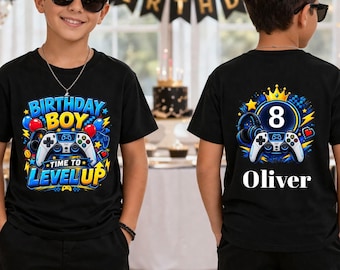 Gamer Boy Birthday Shirt, Personalized Level Up Tee, Custom Name Age, Gaming Party