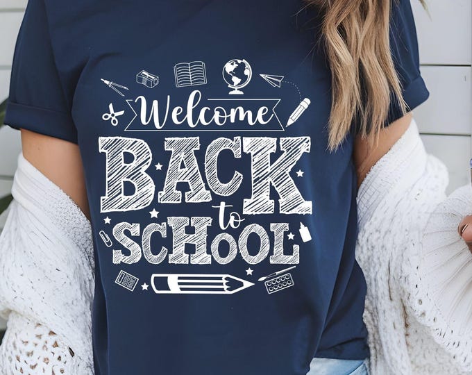 Featured listing image: Welcome Back To School Teacher Shirt  First Day Of School Tee  Cute Teacher Graphic Tee  Back To School Outfit  Classroom Gift Shirt