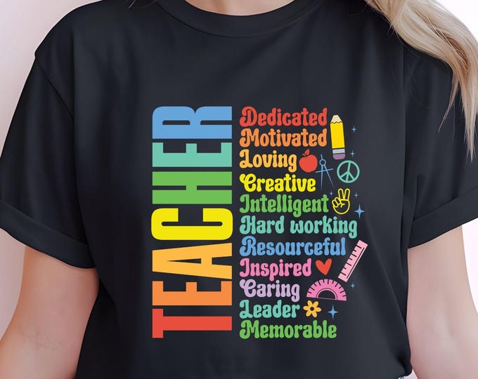 Featured listing image: Colorful Teacher Shirt  Motivational Teacher Gift  Back to School Shirt for Women  Inspiring Typography Tee for Educators  Classroom Outfit