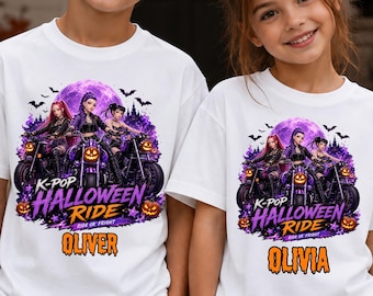 Personalized Kpop Zoey, Rumi and Mia Halloween Shirt, Motorcycle Tee, Spooky Pop Rider  Tee