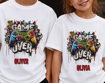 Gamer Game Over  Shirt, Custom Name Gaming Tee, Video  Controller , Kids Gaming
