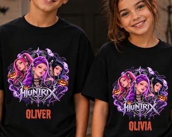 Personalized Huntrix Halloween Shirt, Rumi Mira Zoey, Custom Name, Spooky Kpop Family Tee