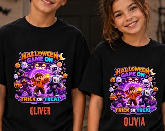 Personalized Roblox Halloween Shirt, Custom Name Gamer Tee, Trick Treat Kids Top, Costume Gift