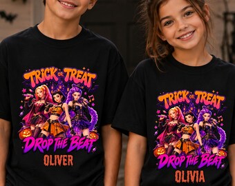 Personalized Kpop Halloween Shirt, Trick Treat Girls Tee, Custom Name Costume, Kids Music Party