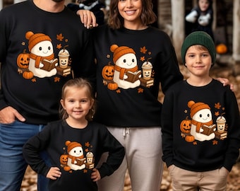 Halloween Sweatshirt, Matching Family Crewneck, Fall Ghost Pumpkin, Cozy Autumn Reading, Gildan Pullover
