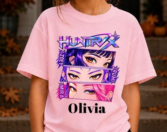 Personalized Kpop Girls Shirt, Huntrix Zoey Rumi Mira, Custom Name Kids Birthday Tee