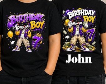 Personalized Birthday Boy Shirt Custom Name Age Hip Hop Cat Kids Party Outfit