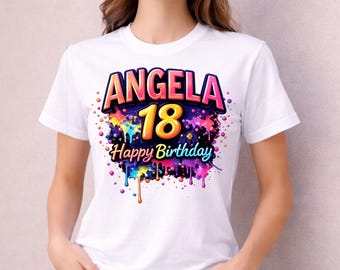 Conjunto para cumpleañera de 18 años, camiseta personalizada con nombre y edad, inspirada en Kpop Huntrix, top de fiesta personalizado.