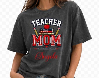 Camiseta Comfort Colors para mamás maestras, camiseta personalizada con nombre, regalo de regreso a clases, atuendo para el aula.