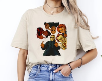 Retro Halloween Characters T-Shirt, Horror Movie Tee