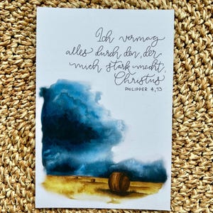 Cartão postal com aquarela e versículo bíblico