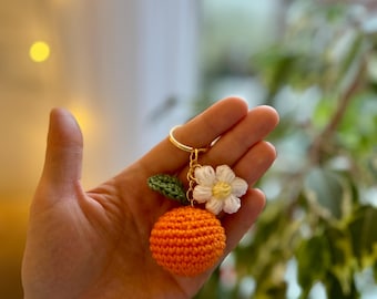 Crocheted orange keychains or bag charms, amigurumi gift