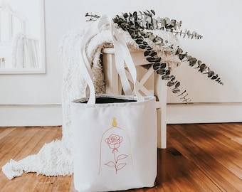 Disney Tote Bag, Beauty and the Beast Tote Bag, Belle Tote Bag, Charming Floral Tote Bag, Perfect for Everyday Use, Gift for Her