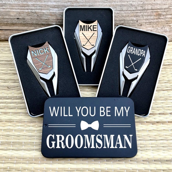 Groomsmen Proposal Gifts Golf Ball Marker Engraved Divot Tool / Asking Will You Be My Groomsman Best Man Invitation Gift Box Ideas