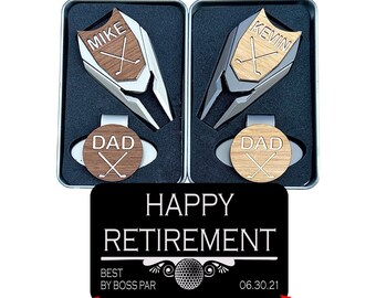 Engraved Retirement Golf Ball Marker Divot Tool Set / Custom Sports Gift for Man Boss Teacher Husband Gifts Men Personalized Retiree Ideas