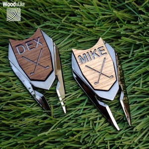 Custom Engraved Wood Golf Ball Marker and Divot Tool