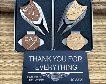 Father of Bride Groom Gift Golf Ball Marker Divot Tool Set Unique Groomsmen Usher Best Man Men Fathers Day Gifts Personalized Custom Engrave