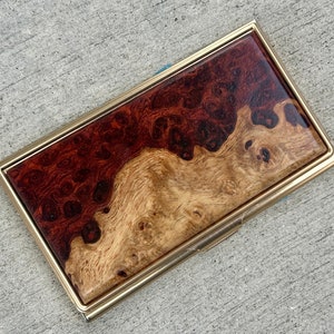 Gegraveerd visitekaartjesdoosje AMBOYNA Burl aangepaste gepersonaliseerde houten kaarthouder Valentijnsdag afstudeercadeau voor hem mannen Cadeaus voor man art deco