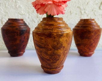 AMBOYNA BURL Wood Flower Vase | Mom Valentines Gift Art Deco Lathe Turned Wood Vase Pen Toothpick Holder Birthday Anniversary Gift for Women