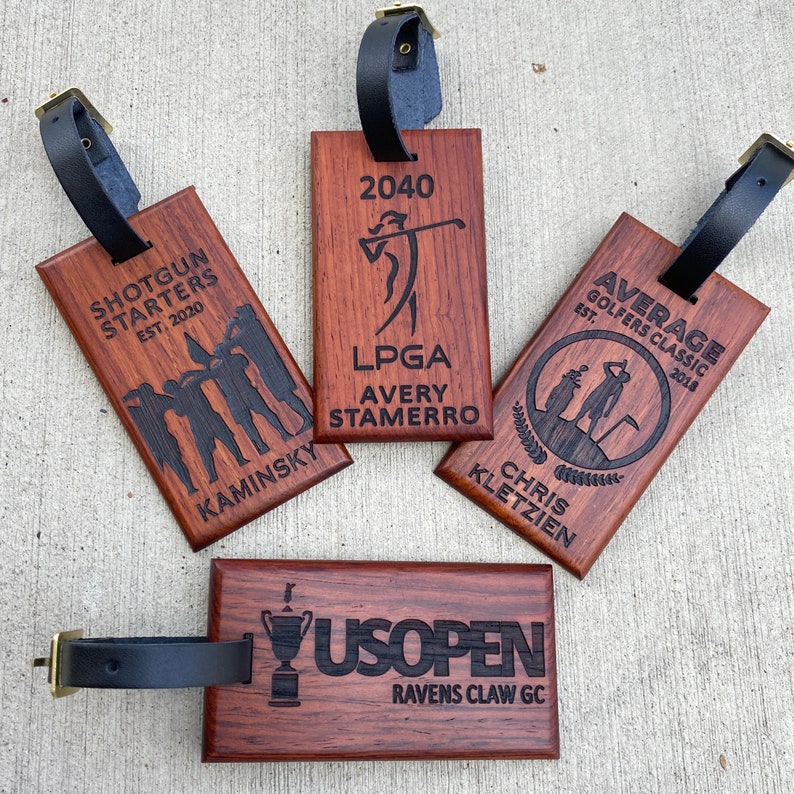 Wood Golf Bag Tag Luggage Tags Golf Gifts for Men Personalized Engraved Wooden Golf Gift Tags Fathers Day Gift Groomsmen Best Man Gifts ~ Rosewood