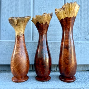 AMBOYNA BURL Natural Edge Turned Wood Vase | Christmas Gift For Women Mom Fluted Wood Live Edge Vase Flower Vase Anniversary Birthday Gift