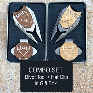 Engraved Walnut Oak Wood Golf Ball Marker and Divot Tool Gift Sets
